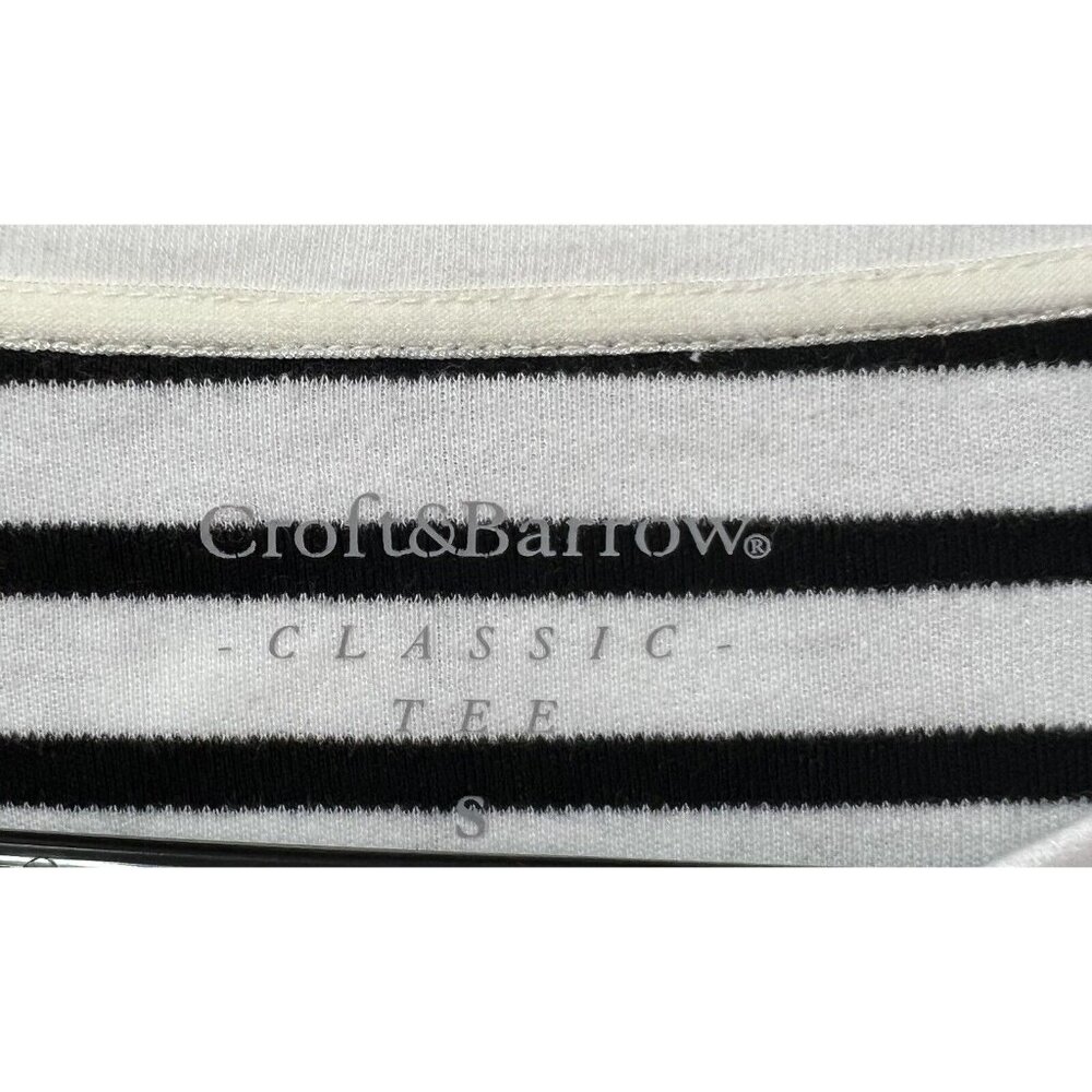 NWT croft barrow women classic tee shirt Small Striped Black White Long Sleeves - Picture 4 of 10